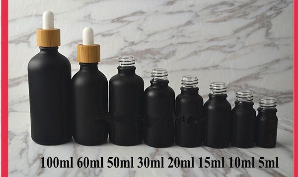 5ml 10ml 15ml 20ml 30ml 50ml 60ml 100ml matte frosted black glass dropper bottle e juice essential oil bamboo cap