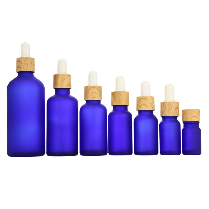 5ml 10ml 15ml 20ml 30ml 50ml 60ml 100ml matte frosted blue glass dropper bottle e liquid essential oil bamboo cap botol serum