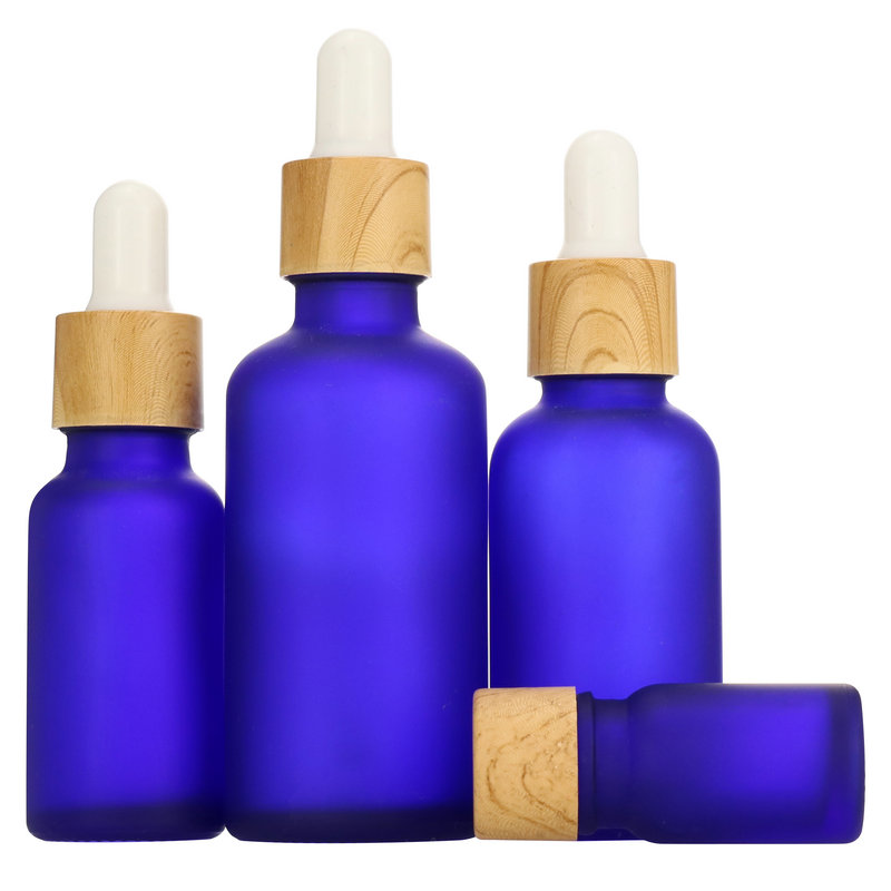 5ml 10ml 15ml 20ml 30ml 50ml 60ml 100ml matte frosted blue glass dropper bottle e liquid essential oil bamboo cap botol serum