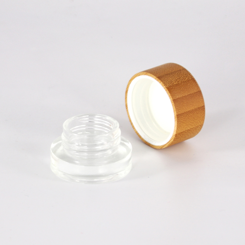 5ml 10ml 15ml 30ml 50ml 100ml 150ml 200ml Clear Frosted Glass Bamboo Lid Cosmetic Cream Jar with Plastic Inner