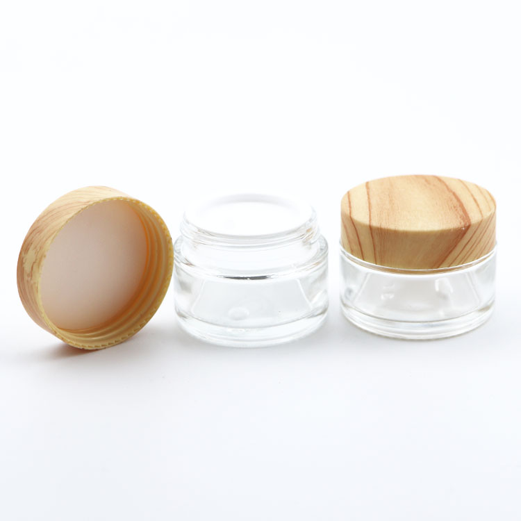 5ml 10ml 15ml 30ml 50ml 100ml 150ml 200ml Clear Frosted Skin Cream Jar cosmetic clear jar with wooden cap