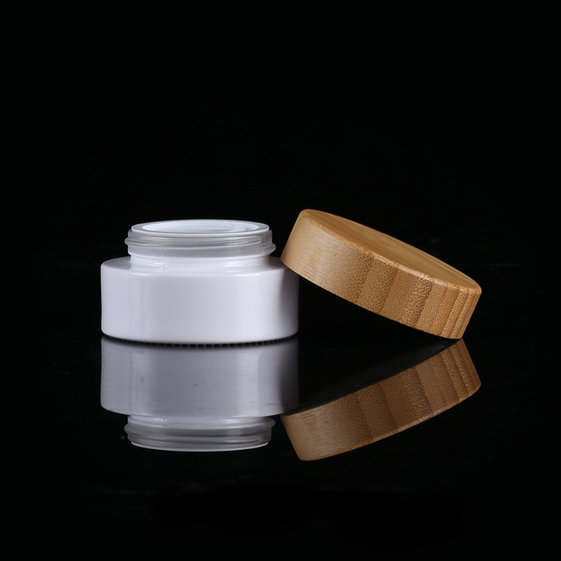 5ml 10ml 15ml 30ml 50ml 100ml 150ml 200ml white Skin Cream Jar Glass Bamboo Lid Cosmetic Cream Jar with Plastic Inner