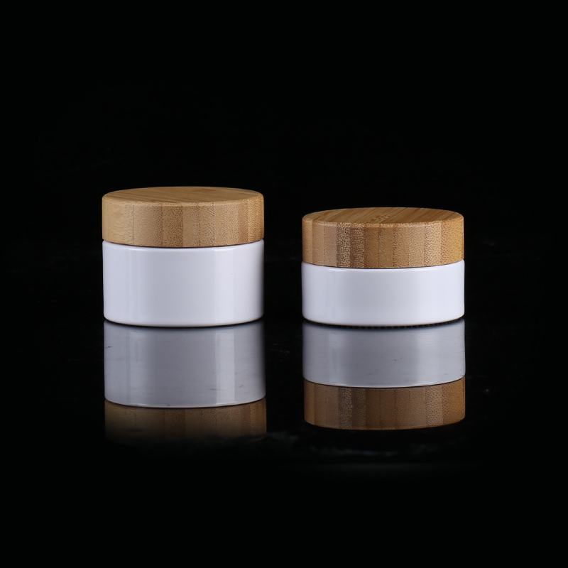 5ml 10ml 15ml 30ml 50ml 100ml 150ml 200ml white Skin Cream Jar Glass Bamboo Lid Cosmetic Cream Jar with Plastic Inner