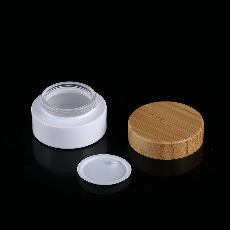 5ml 10ml 15ml 30ml 50ml 100ml 150ml 200ml white Skin Cream Jar Glass Bamboo Lid Cosmetic Cream Jar with Plastic Inner