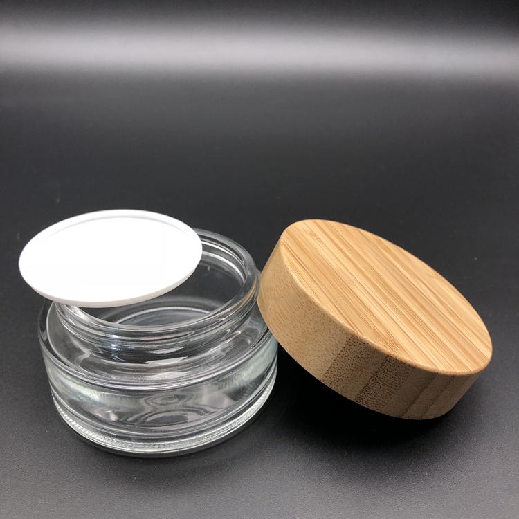 5ml 10ml 15ml 30ml 50ml 100ml 150ml 200ml white Skin Cream Jar Glass Bamboo Lid Cosmetic Cream Jar with Plastic Inner