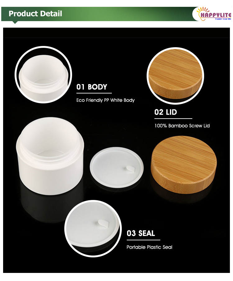 5ml 10ml 15ml 30ml 50ml 100ml 200ml 250ml white PP jar cosmetic jars with natural bamboo lid