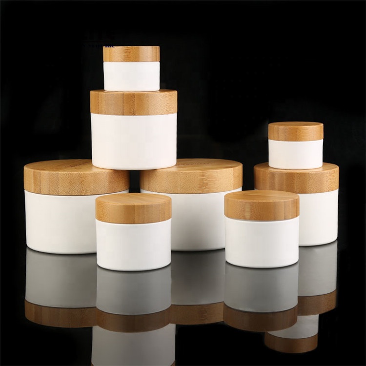 5ml 10ml 15ml 30ml 50ml 100ml 200ml 250ml white PP jar cosmetic jars with natural bamboo lid