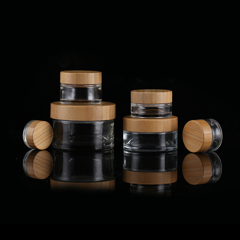 5ml 10ml 15ml 30ml 50ml 100ml 200ml Skin Care Cream Glass Jar Clear Glass Cream Jars wirh Bamboo Lid
