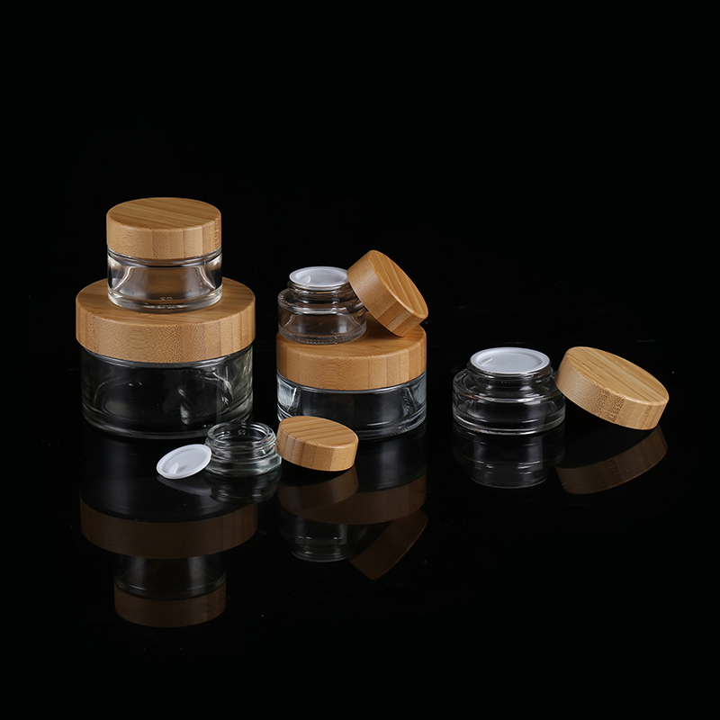 5ml 10ml 15ml 30ml 50ml 100ml 200ml Skin Care Cream Glass Jar Clear Glass Cream Jars wirh Bamboo Lid
