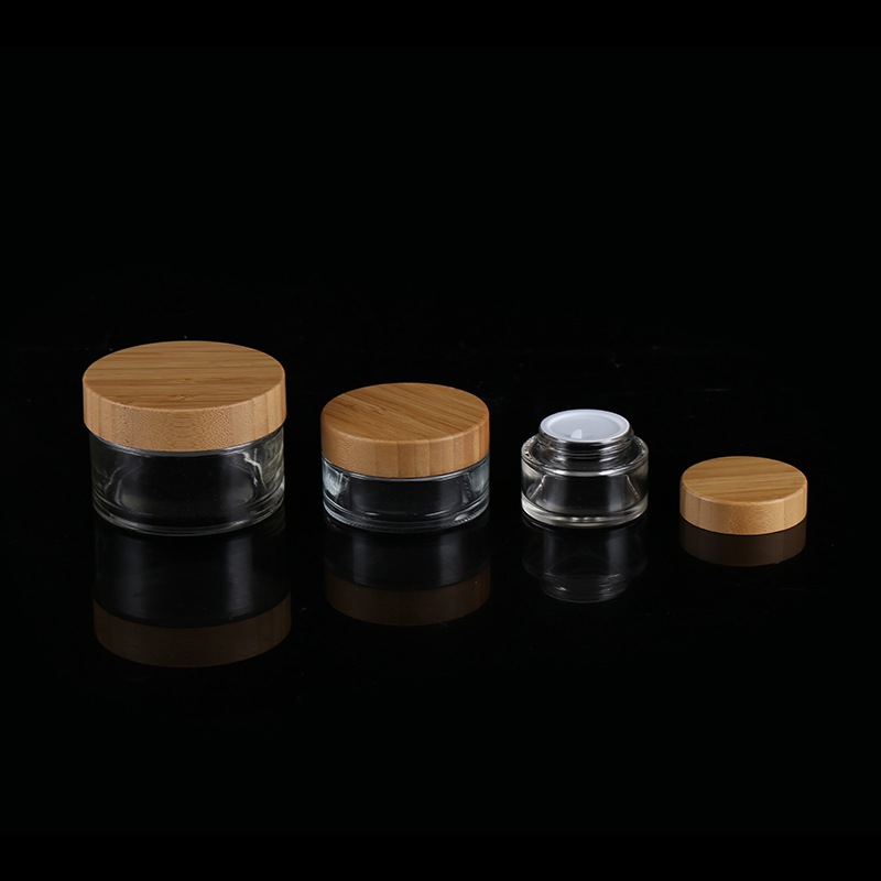 5ml 10ml 15ml 30ml 50ml 100ml 200ml Skin Care Cream Glass Jar Clear Glass Cream Jars wirh Bamboo Lid