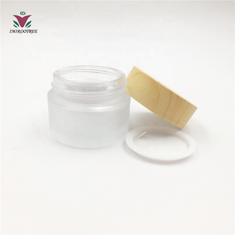 5ml 10ml 15ml 30ml 50ml 100ml Cosmetic Mini Frosted Glass Cream jar with Bamboo Plastic Lids