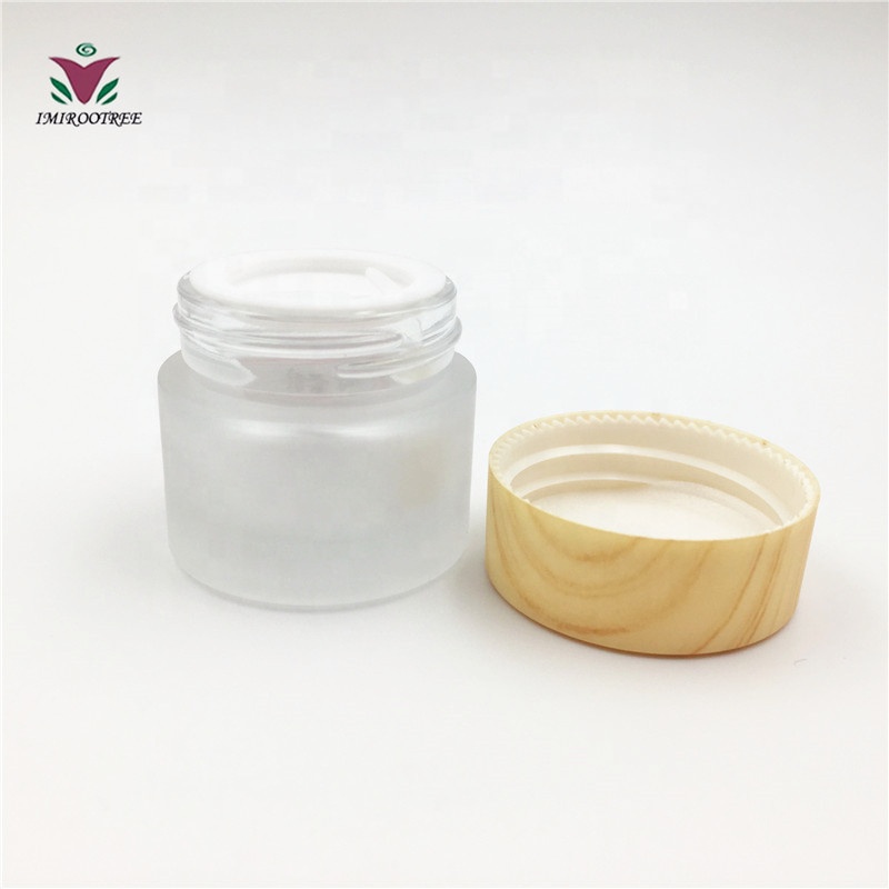 5ml 10ml 15ml 30ml 50ml 100ml Cosmetic Mini Frosted Glass Cream jar with Bamboo Plastic Lids