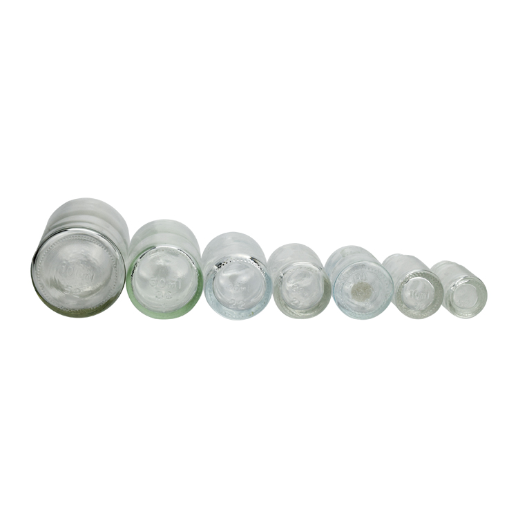 5ml 10ml 15ml 30ml 50ml 100ml Cosmetic clear glass essential oil bottle with silver aluminum dropper cap