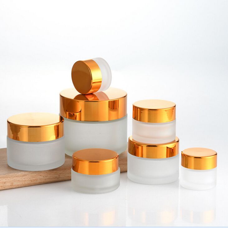 5ml 10ml 15ml 30ml 50ml 100ml Frosted Glass Face Eye Cream Jar Aluminum Gold Silver Cap Cosmetic Container