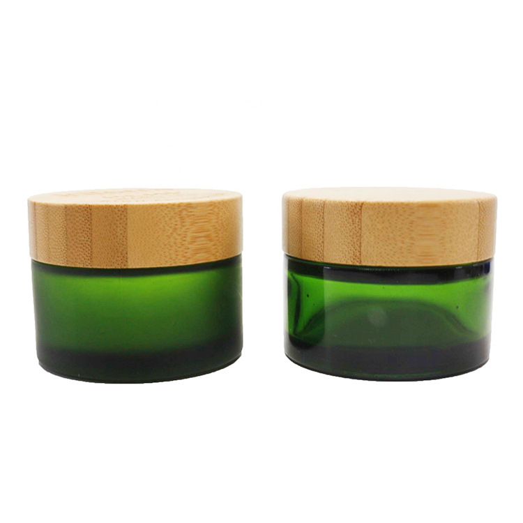5ml 10ml 15ml 30ml 50ml 100ml blue frosted glass cosmetic cream jar with bamboo cap