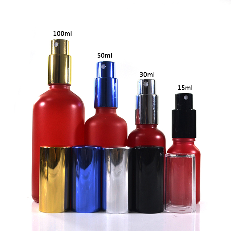 5ml 10ml 15ml 30ml 50ml 100ml clear green amber cobalt blue black frosted glass perfume serum bottle with mist spray pump cap