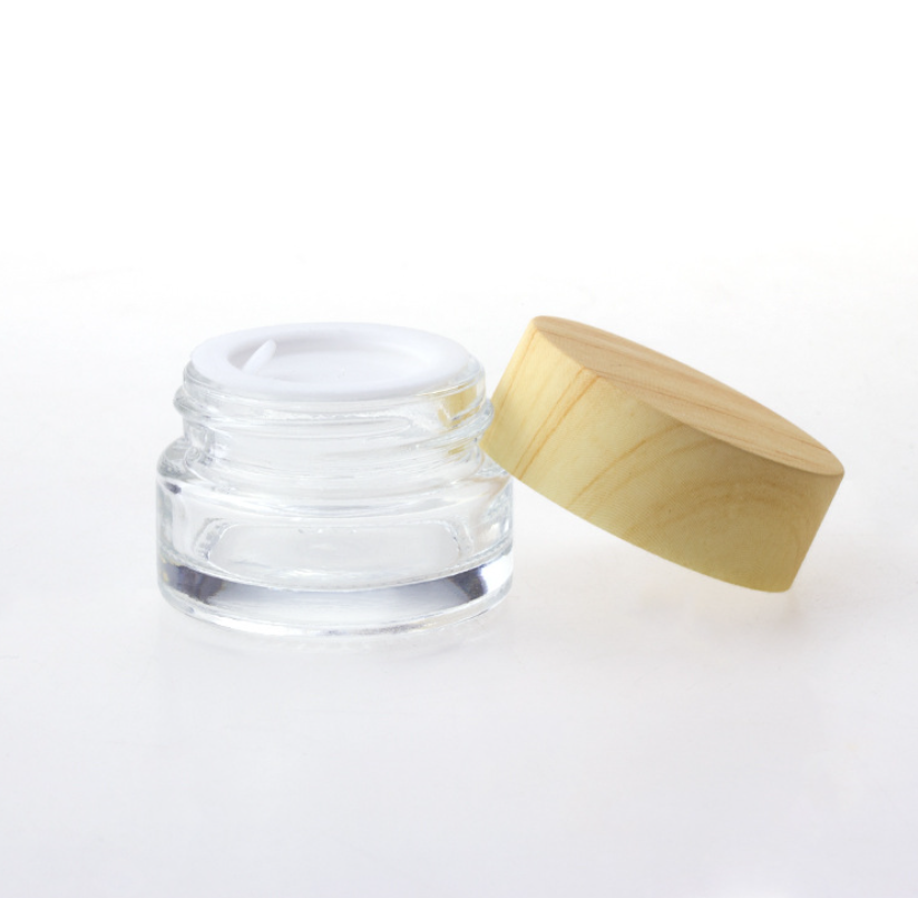 5ml 10ml 15ml 30ml 50ml 100ml cosmetic bottle jar clear glass jar with bamboo wood lid for face cream
