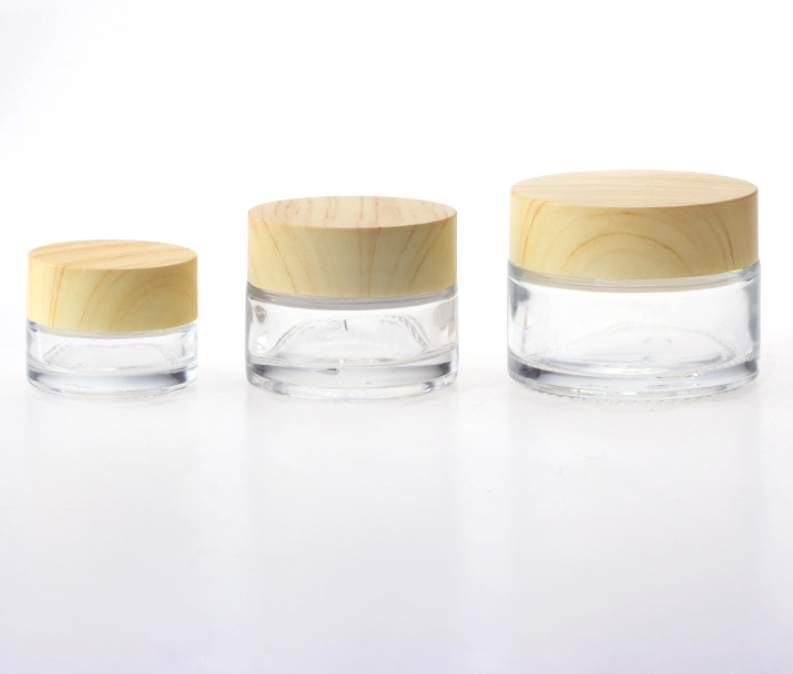5ml 10ml 15ml 30ml 50ml 100ml cosmetic bottle jar clear glass jar with bamboo wood lid for face cream
