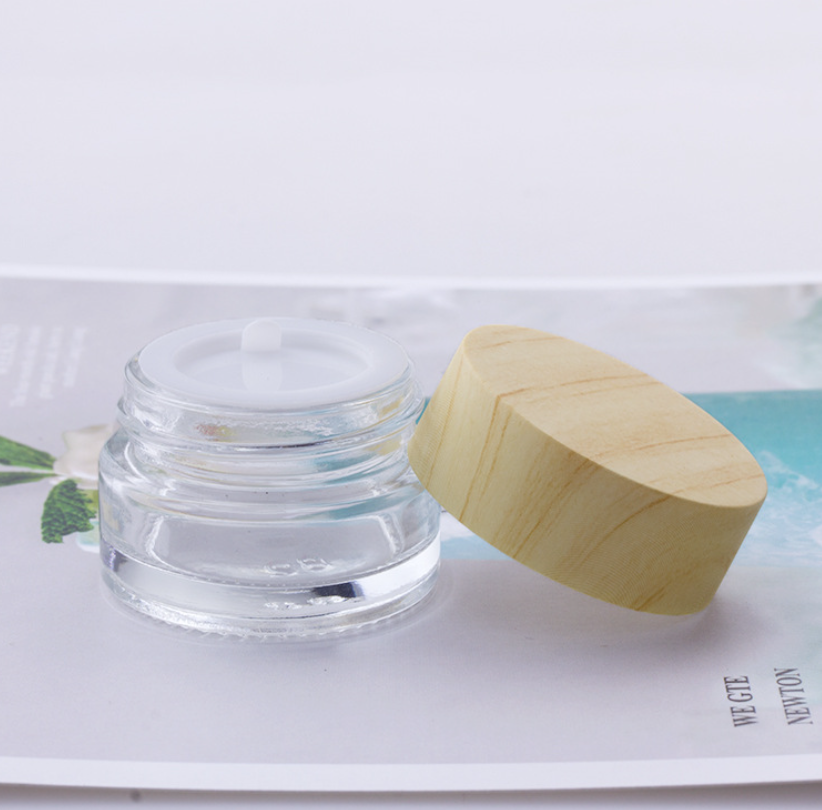 5ml 10ml 15ml 30ml 50ml 100ml cosmetic bottle jar clear glass jar with bamboo wood lid for face cream