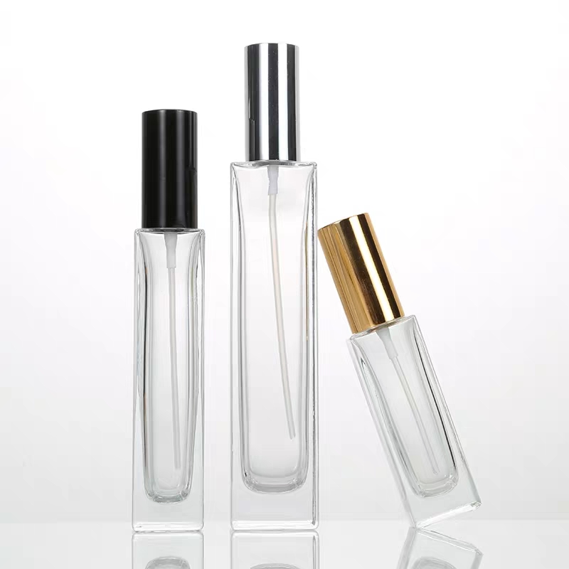 5ml 10ml 15ml 30ml 50ml 100ml square rectangular thick bottom refillable clear glass perfume spray bottle 10ml