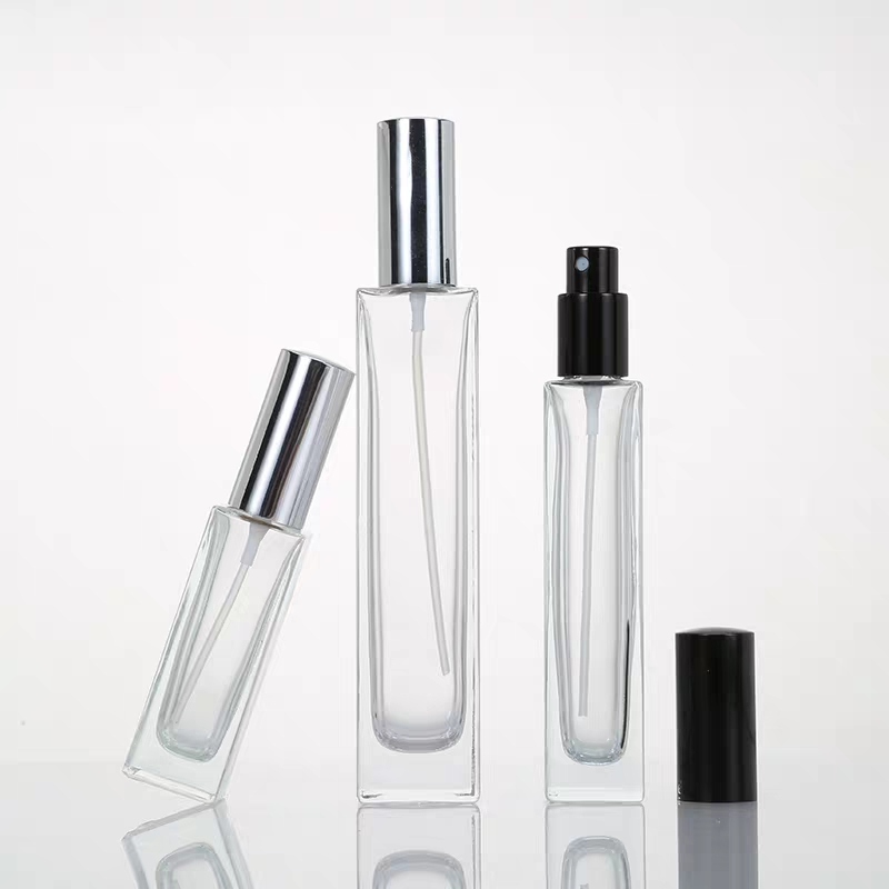 5ml 10ml 15ml 30ml 50ml 100ml square rectangular thick bottom refillable clear glass perfume spray bottle 10ml