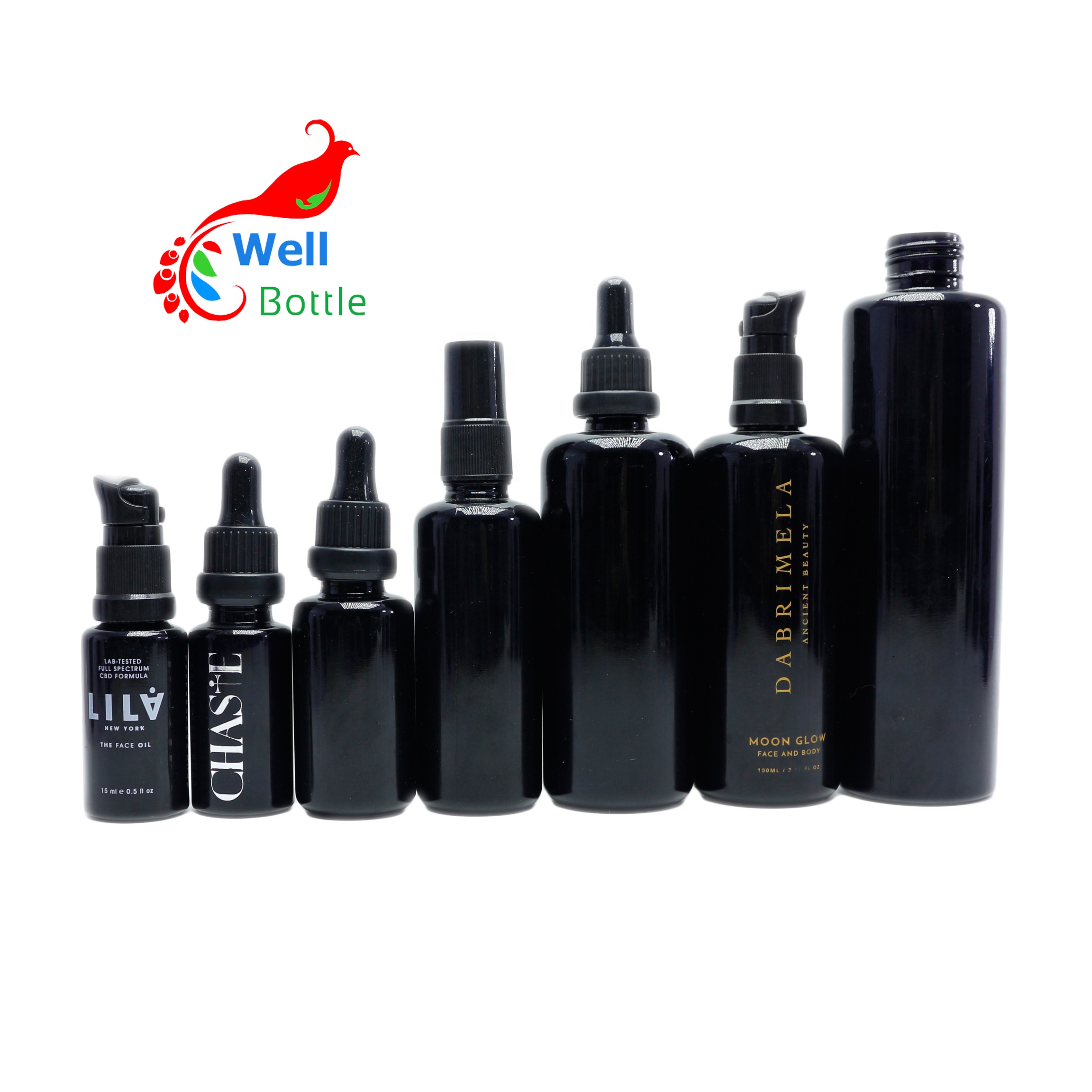 5ml 10ml 15ml 30ml 50ml 60ml 100ml glass dropper bottle cbd oil essential oil uv black glass bottle with pump VJ-888C