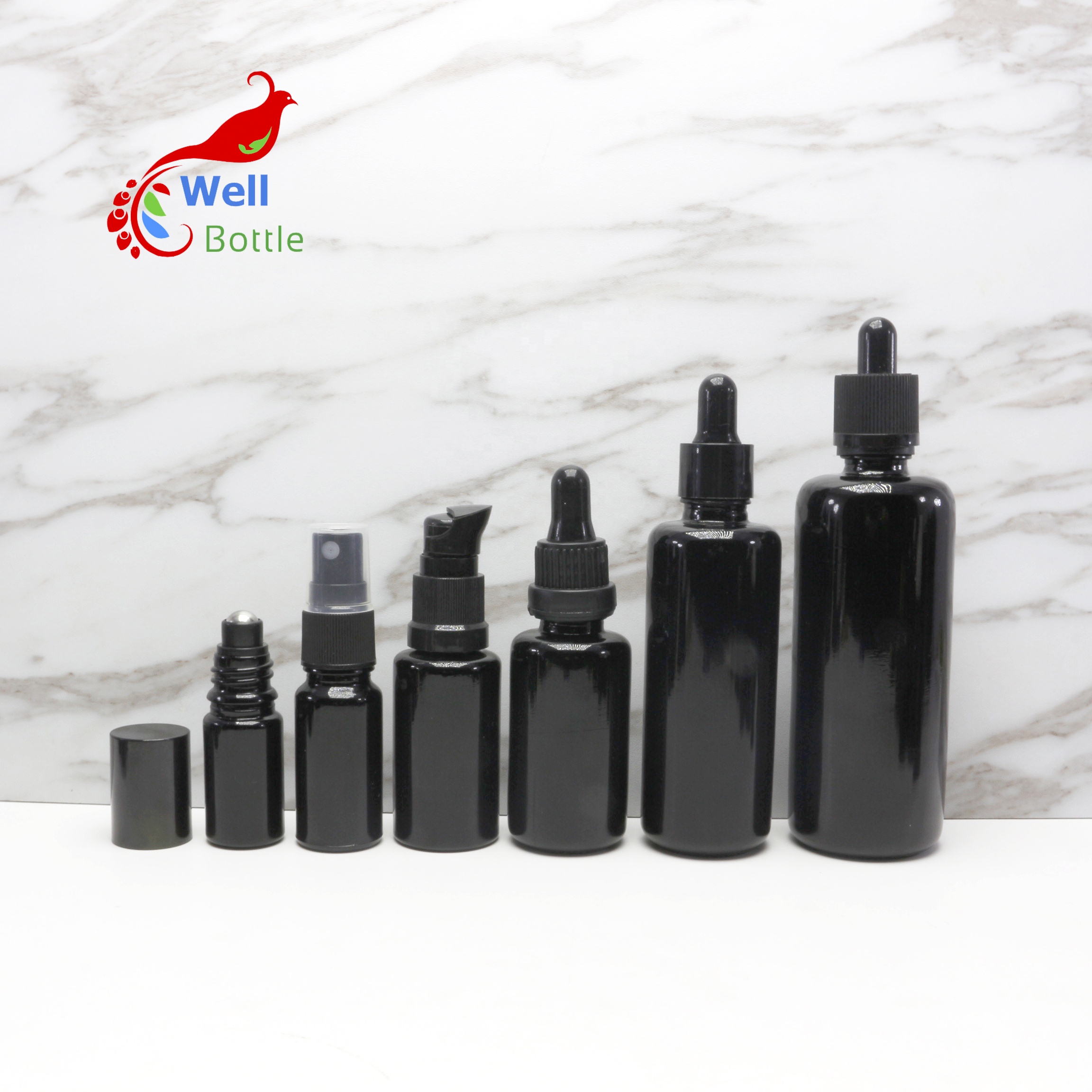 5ml 10ml 15ml 30ml 50ml 60ml 100ml glass dropper bottle cbd oil essential oil uv black glass bottle with pump VJ-888C