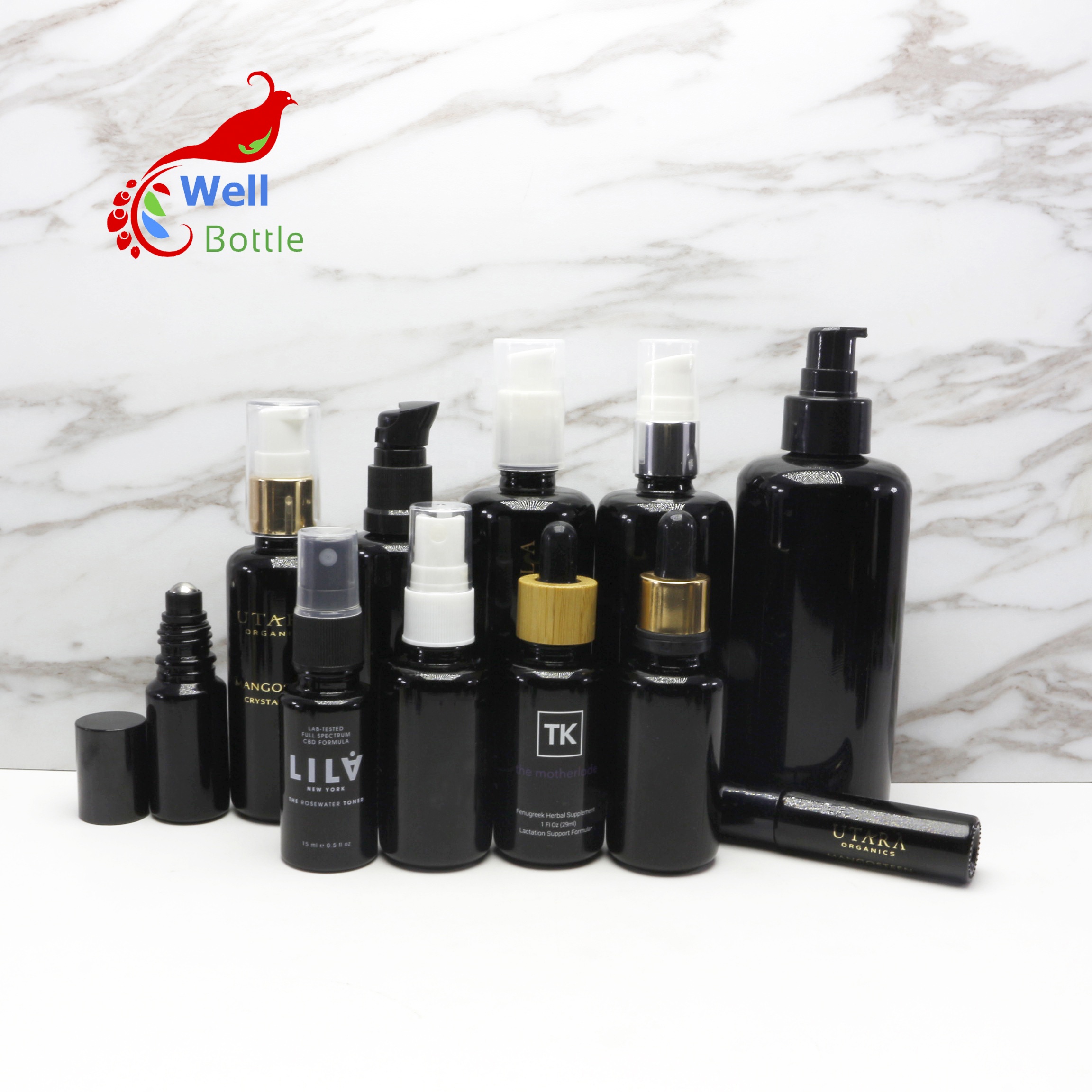 5ml 10ml 15ml 30ml 50ml 60ml 100ml glass dropper bottle cbd oil essential oil uv black glass bottle with pump VJ-888C