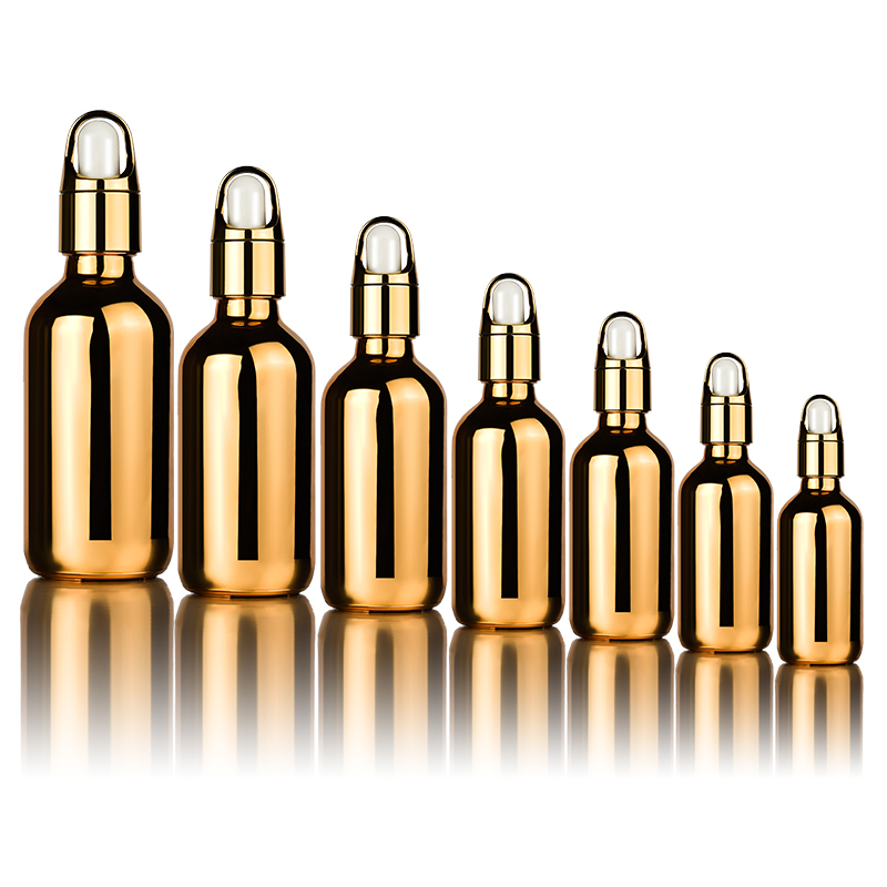 5ml 10ml 15ml 30ml 50ml 60ml 100ml sliver gold plating electroplate essential oil serum glass dropper bottle with basket cap