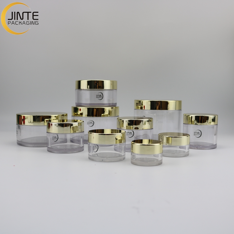 5ml 10ml 15ml 30ml 50ml 60ml Transparent Plastic PETG Jar With Shiny Gold Lid For Dipping Acrylic Powder Jar, Nail Glitter Jar