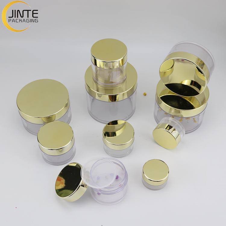 5ml 10ml 15ml 30ml 50ml 60ml Transparent Plastic PETG Jar With Shiny Gold Lid For Dipping Acrylic Powder Jar, Nail Glitter Jar