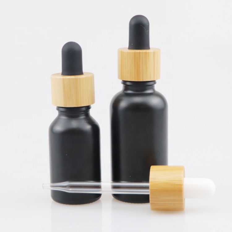 5ml 10ml 15ml 30ml bamboo lid bamboo dropper bottle black frosted bamboo cosmetic packaging