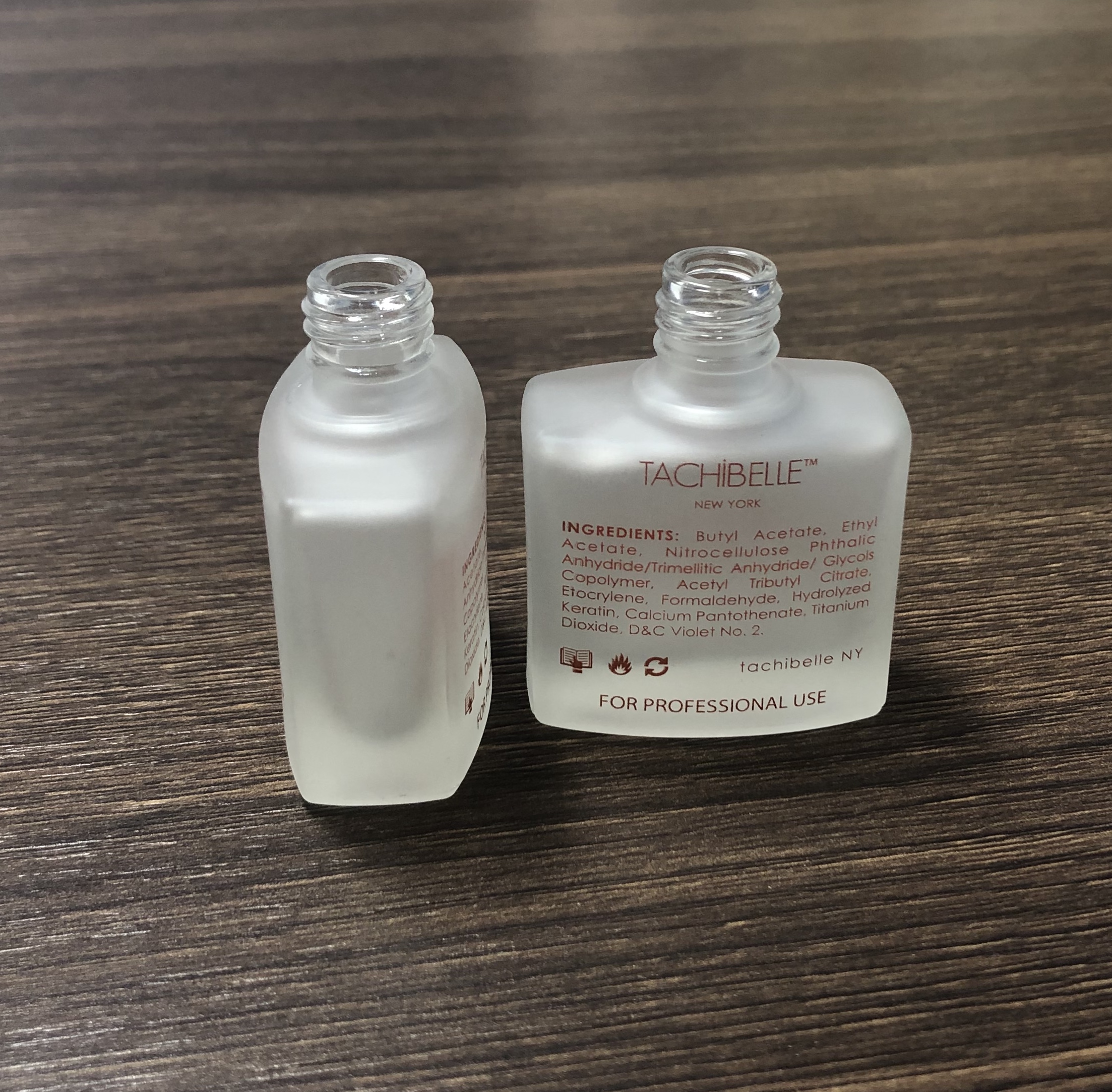 5ml 10ml 15ml 30ml frosted clear nail polish glass bottle with 13mm neck finish and rose golden foil printing