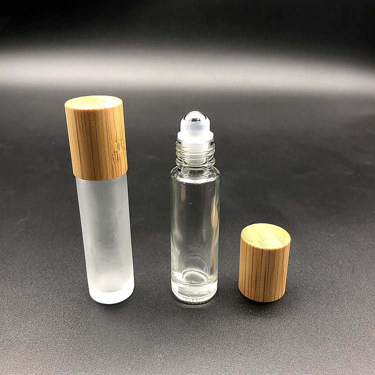 5ml 10ml 15ml Bamboo Roll on Perfume Bottle Essential Oil Glass Roller Bottle with Bamboo Cap Stainless Steel Ball