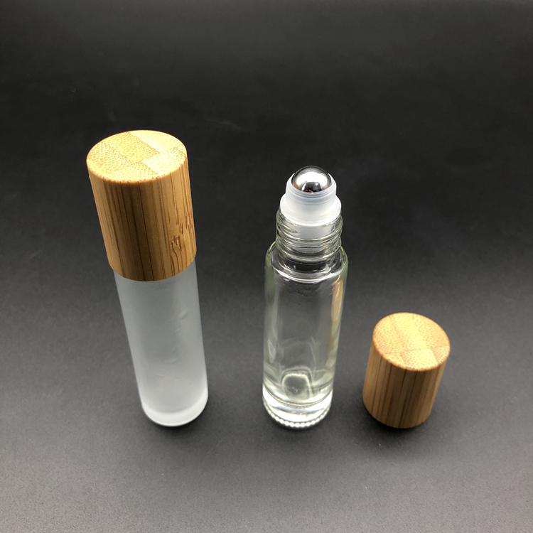 5ml 10ml 15ml Bamboo Roll on Perfume Bottle Essential Oil Glass Roller Bottle with Bamboo Cap Stainless Steel Ball