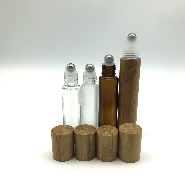 5ml 10ml 15ml Bamboo Roll on Perfume Bottle Essential Oil Glass Roller Bottle with Bamboo Cap Stainless Steel Ball