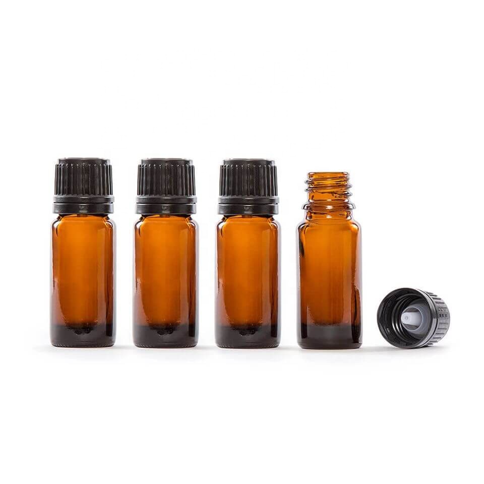 5ml 10ml 15ml Mini Amber Essential Oil Glass Sample Vial Euro Dropper Bottle With White Black Tamper Evident Dropper Cap