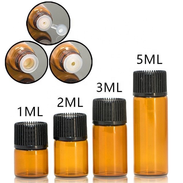 5ml 10ml 15ml Mini Amber Essential Oil Glass Sample Vial Euro Dropper Bottle With White Black Tamper Evident Dropper Cap
