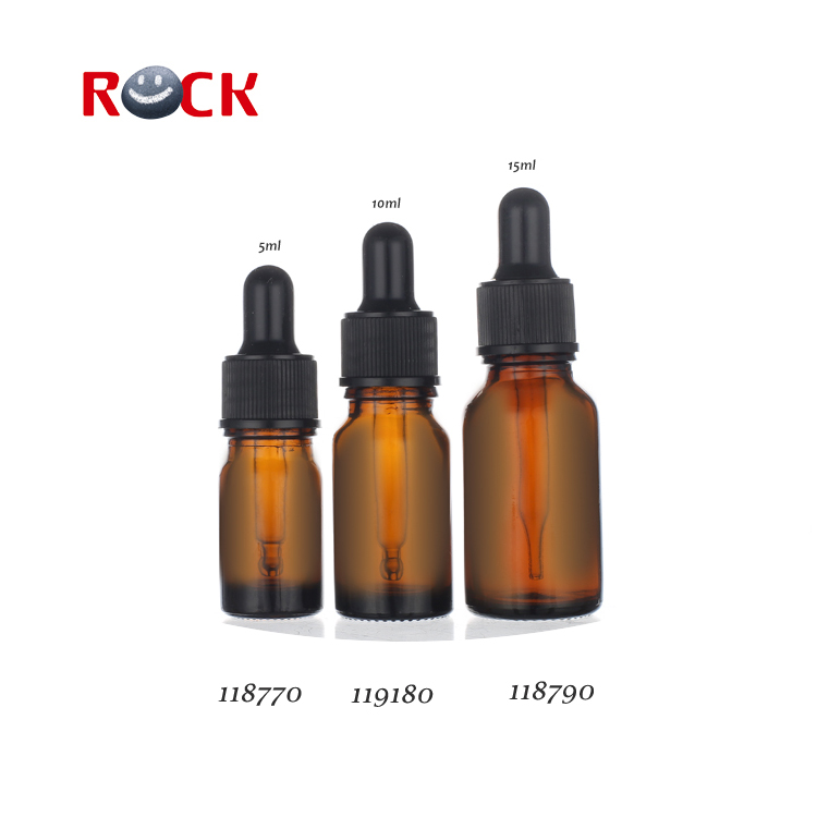 5ml 10ml 15ml amber essential oil glass bottle glass vial with glass pipette black dropper