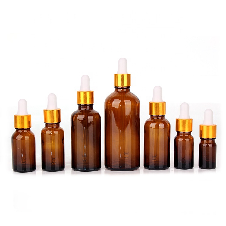 5ml 10ml 15ml brown glass bottle for essential oil with gold dropper lid