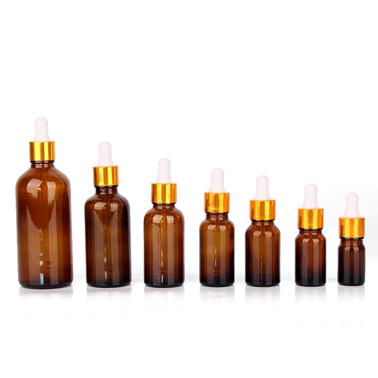 5ml 10ml 15ml brown glass bottle for essential oil with gold dropper lid