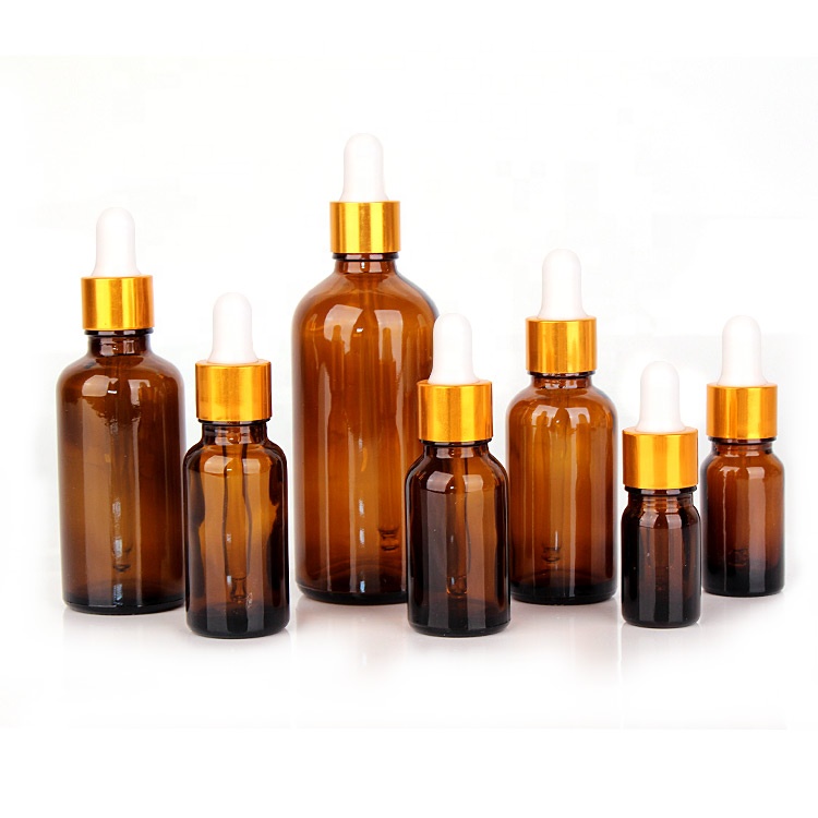 5ml 10ml 15ml brown glass bottle for essential oil with gold dropper lid