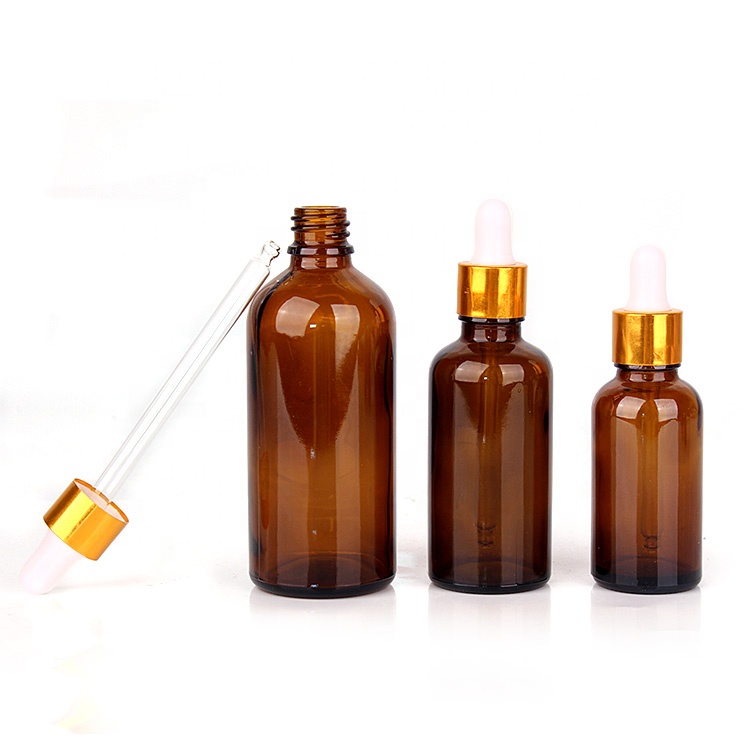5ml 10ml 15ml brown glass bottle for essential oil with gold dropper lid