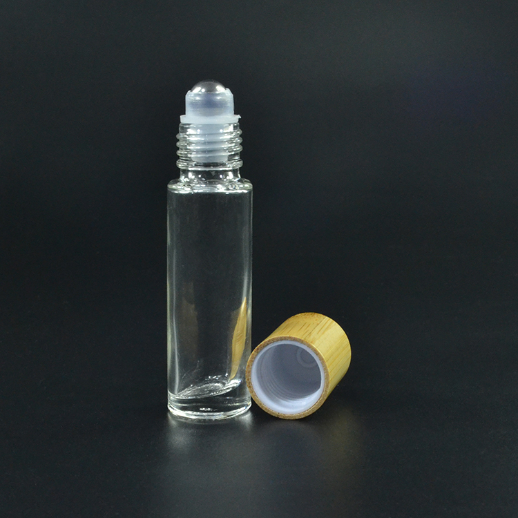 5ml 10ml 15ml clear bamboo roll on glass perfume oil bottle steel roller with bamboo lids