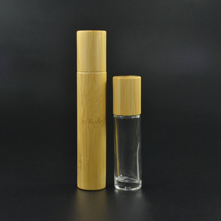 5ml 10ml 15ml clear bamboo roll on glass perfume oil bottle steel roller with bamboo lids