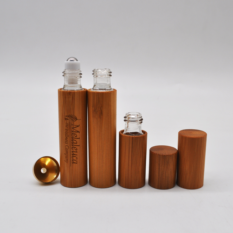 5ml 10ml 15ml eco friendly packaging wood essential oil bamboo roller bottle with metal roller ball with engraving