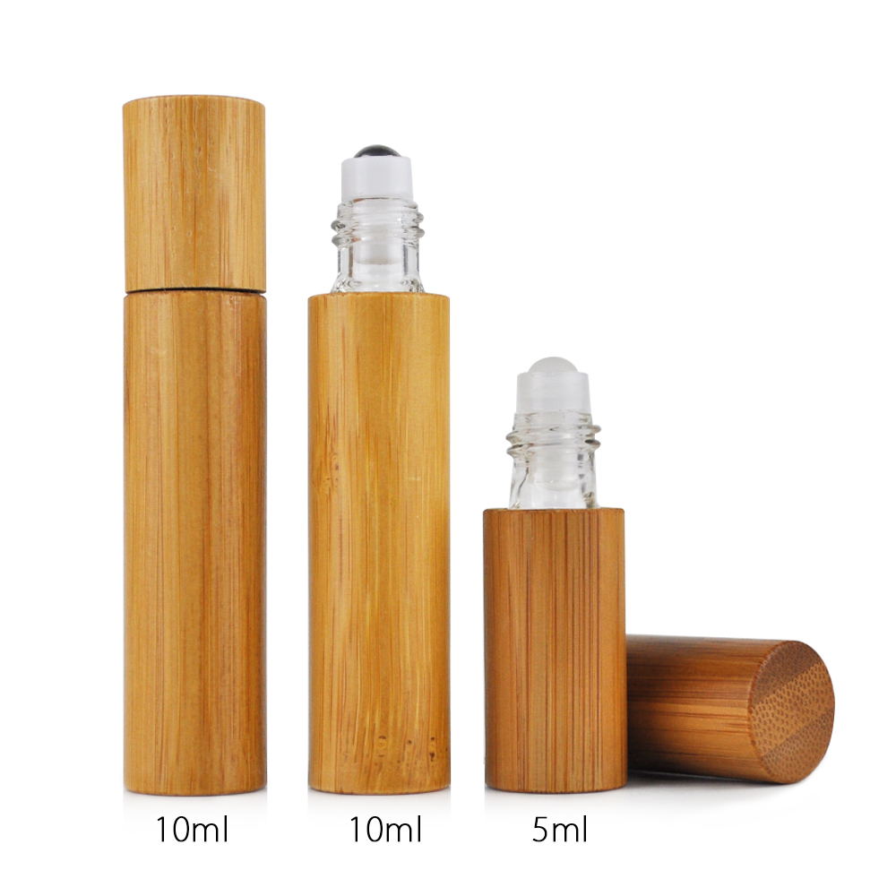 5ml 10ml 15ml eco friendly packaging wood essential oil bamboo roller bottle with metal roller ball with engraving