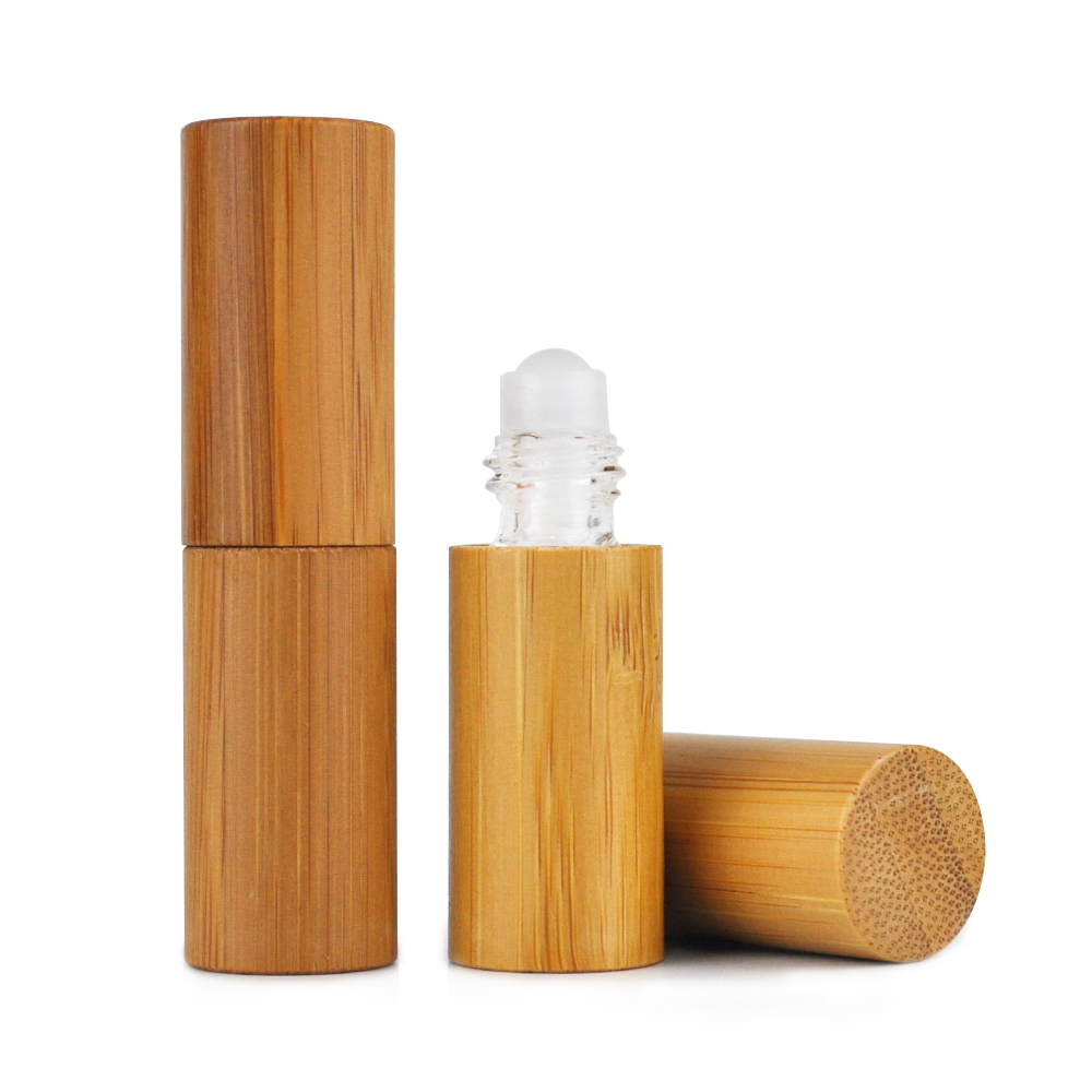 5ml 10ml 15ml eco friendly packaging wood essential oil bamboo roller bottle with metal roller ball with engraving
