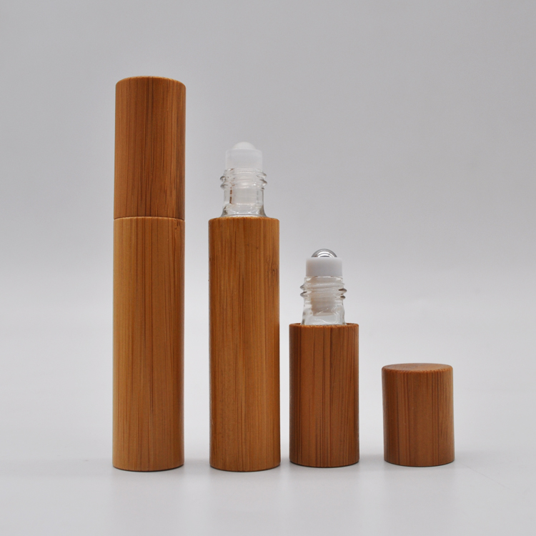 5ml 10ml 15ml eco friendly packaging wood essential oil bamboo roller bottle with metal roller ball with engraving