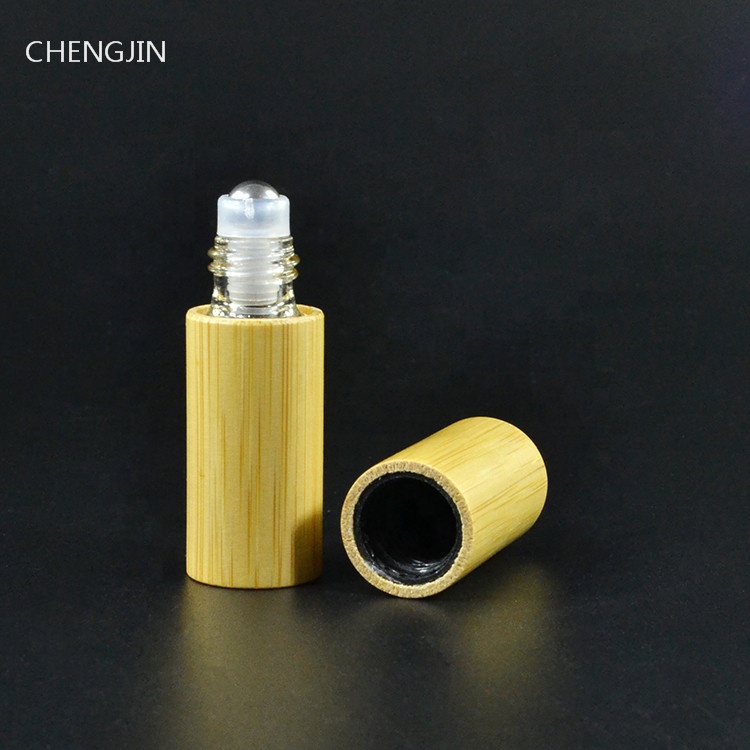 5ml 10ml 15ml eco friendly wooden bamboo perfume roll on bottle with metal glass roller ball